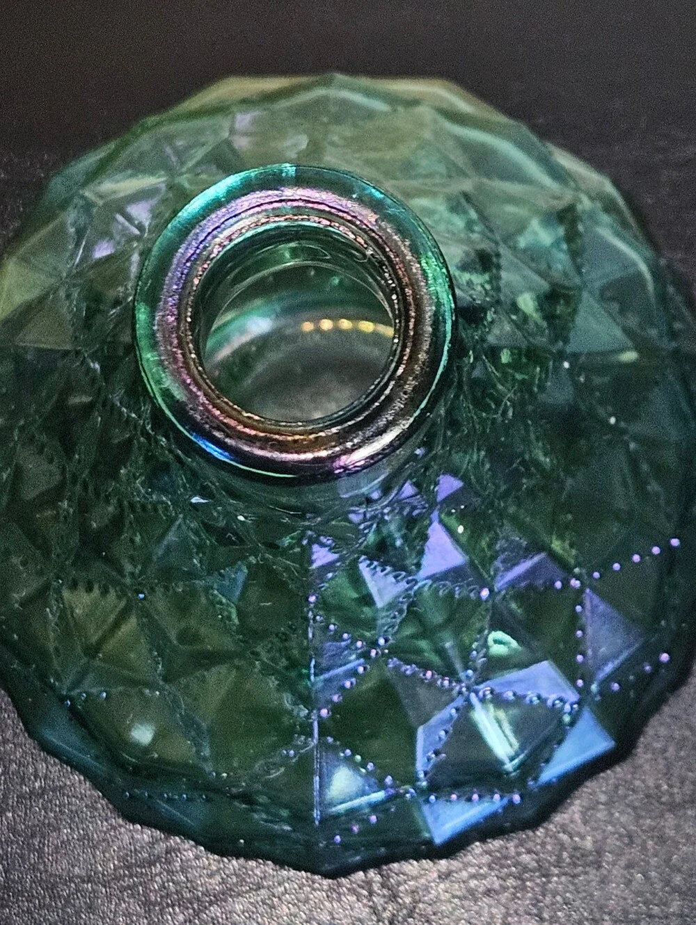 Diamond Quilted Shimmer Iridescent Teal Green Vase Genie Bottle Window Decor